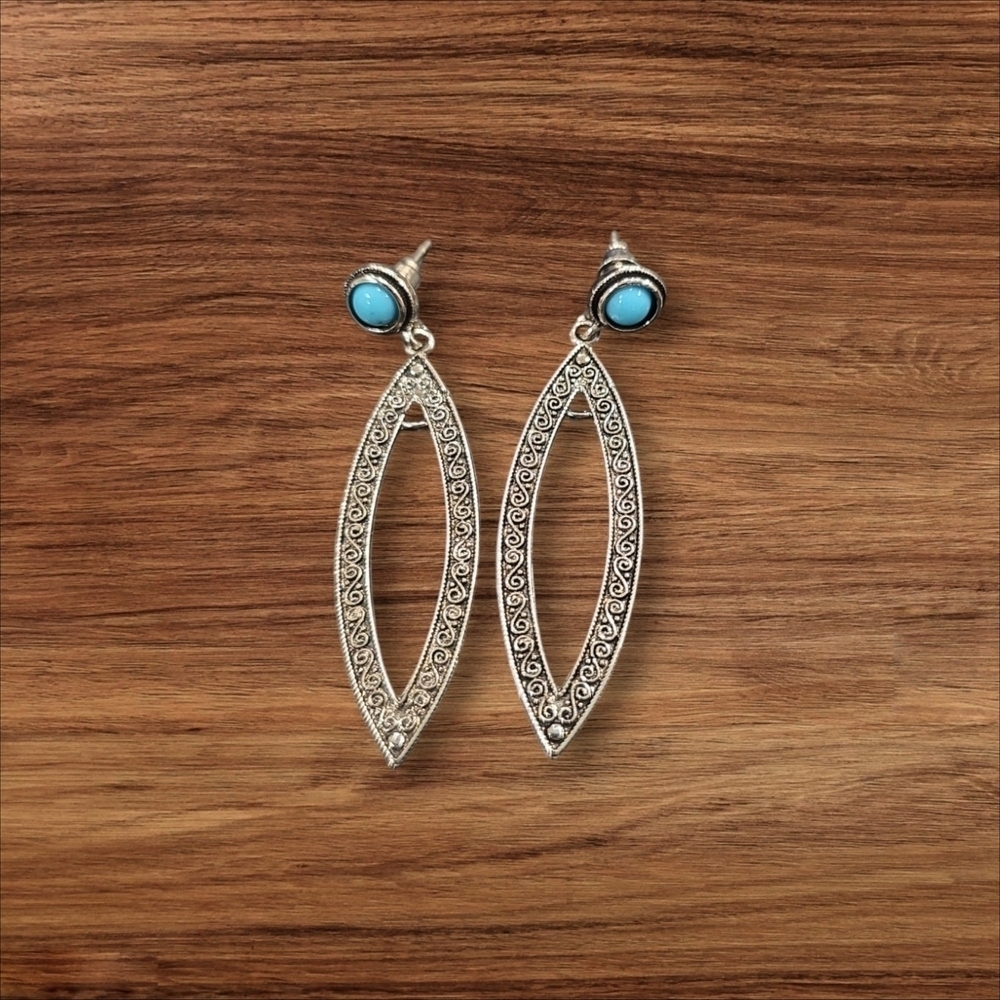 Silver and Turquoise Filigree Earrings